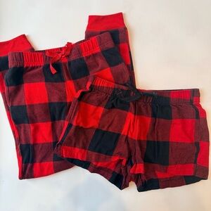 Old Navy BUNDLE Red Buffalo Check Flannel Jogger Pants Girls L & Shorts Womens S